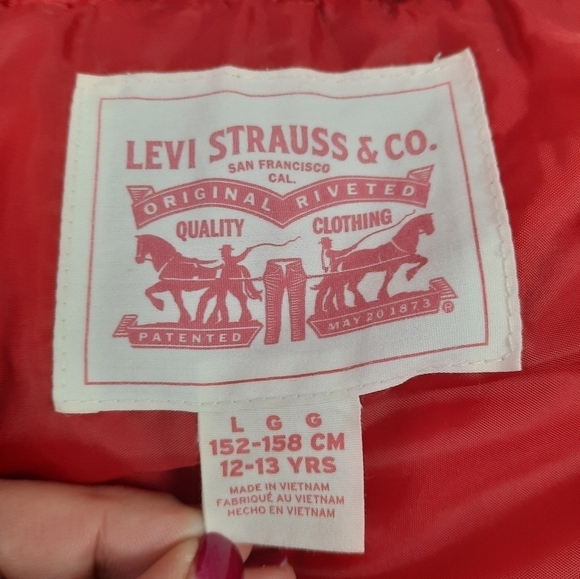 Levi's 2fer Puffer Jacket Hooded Red & Gray Size Large Boys - Picture 10 of 10